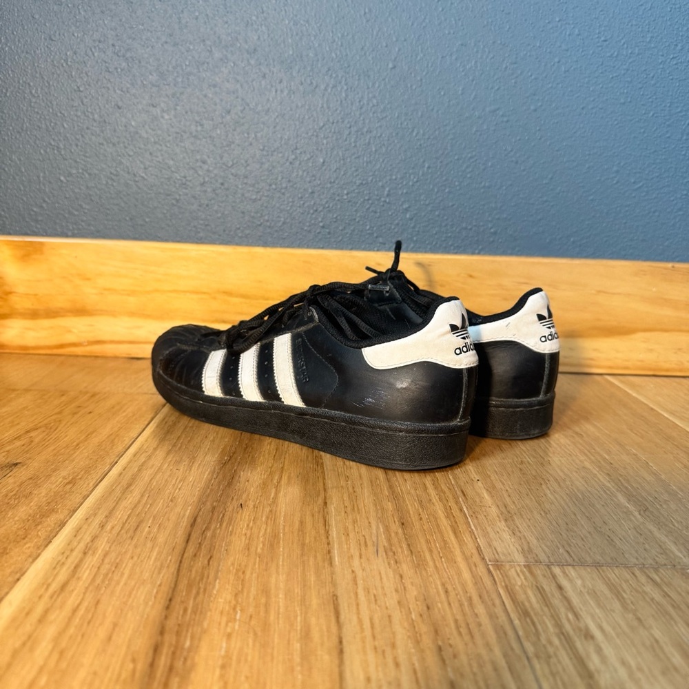 Adidas Shell Toe Leather Black and White Stripe Sneakers Men’s Size 6.5/Womens 8 - Picture 9 of 11